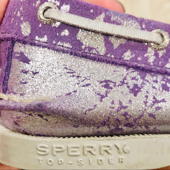 Purple Sperry Topsiders Silver Splatter, Like New KIDS - Picture 4 of 8